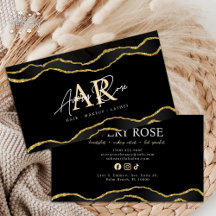 Black Gold Marble Agate Cosmetologist Beauty