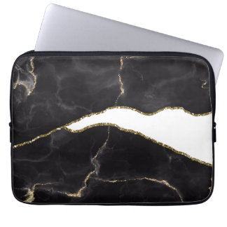 Black Gold Marble Agate Glam Laptop Sleeve