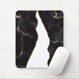 Black Gold Marble Agate Glam  Mouse Pad