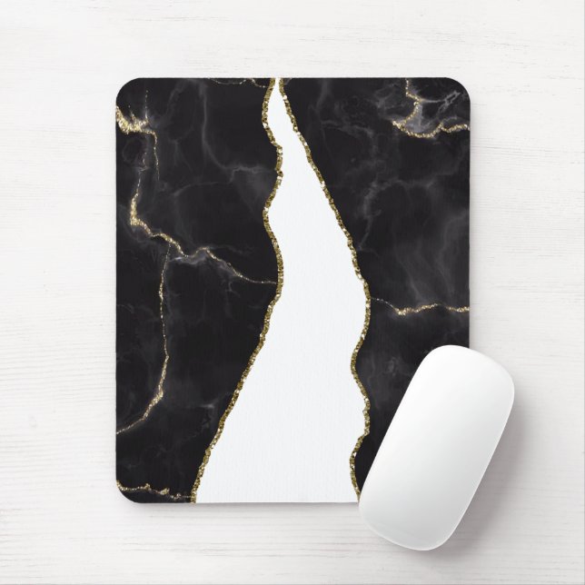 Black Gold Marble Agate Glam  Mouse Pad (With Mouse)
