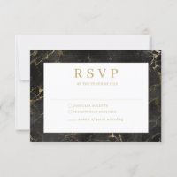 Black gold marble agate RSVP card
