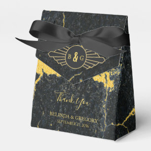 Black Gold Marble Art Deco Wedding Favour Box