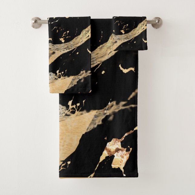 Black & Gold Marble Bath Towel Set (Insitu)