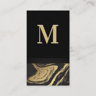 Black Gold Marble Classic Monogram Business Card