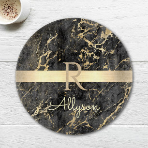Black & Gold Marble, Gold Bar, DIY Name & Monogram Cutting Board