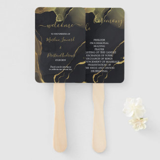 black & Gold Marble Hand Fan