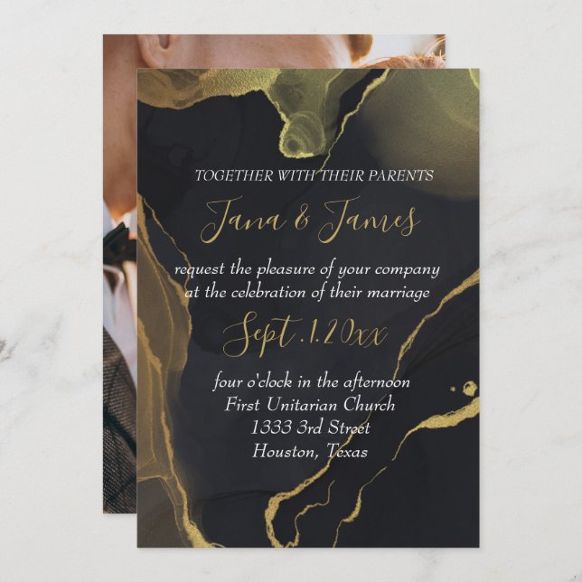 black & Gold Marble  invitation (Front/Back)