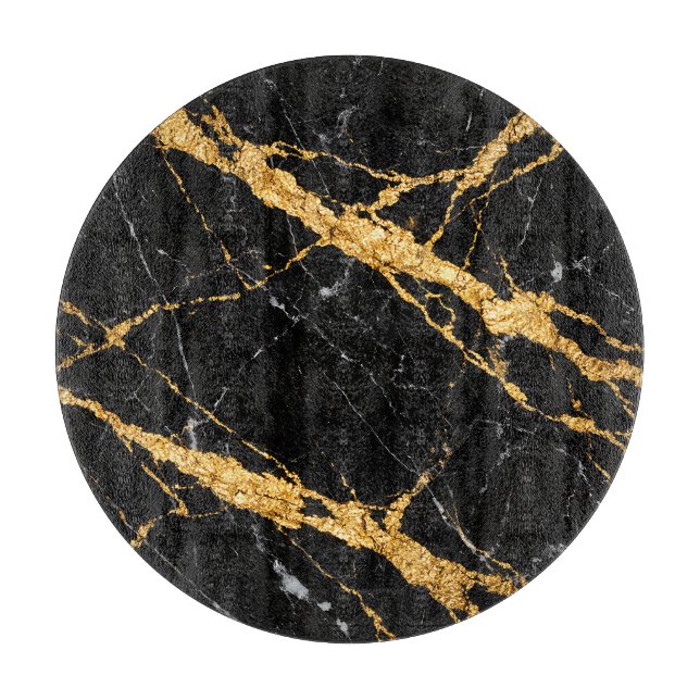 Black Gold Marble Luxe Pattern Cutting Board (Front)