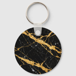 Black Gold Marble Luxe Pattern Key Ring