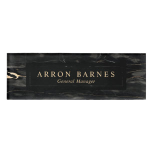 Black Gold Marble Male Employee Staff  Name Tag