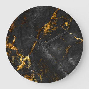 Black Gold Marble, Natural Pattern. Large Clock
