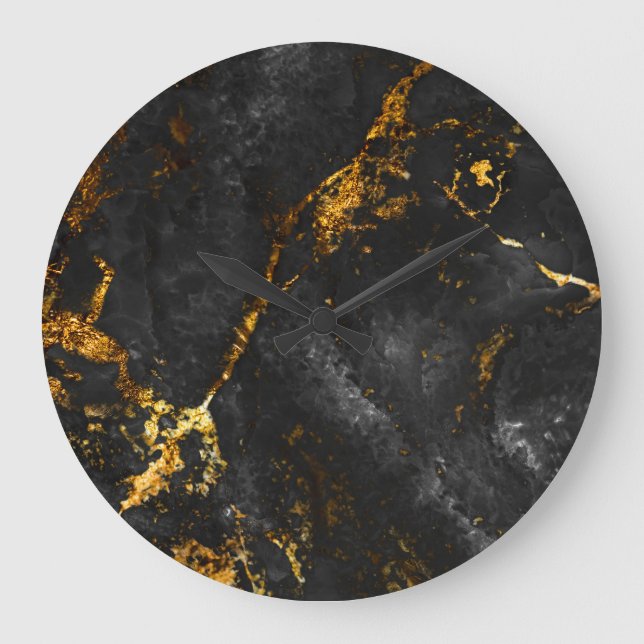 Black Gold Marble, Natural Pattern. Large Clock (Front)
