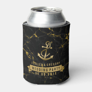 Black & Gold marble Nautical Boat Anchor Can Cooler