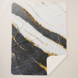 Black gold marble pattern Sherpa Blanket