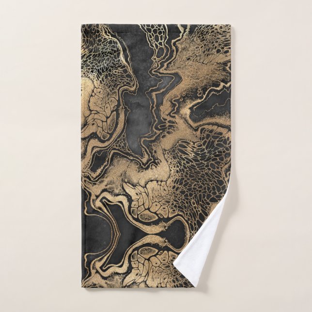 Black Gold Marble Pretty Hand Towel (Hand Towel)