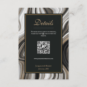 Black & Gold Marble QR Code Wedding Enclosure Card