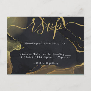black & Gold Marble  RSVP Postcard