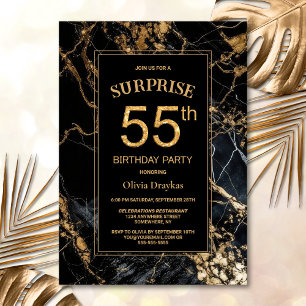 Black Gold Marble Surprise 55th Birthday Party Invitation