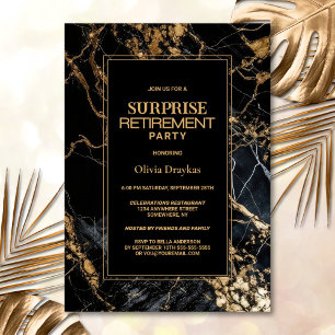 Black Gold Marble Surprise Retirement Party Invitation
