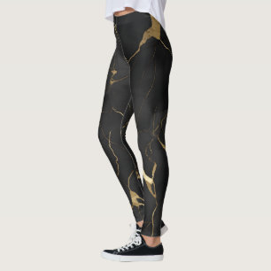 Black Gold Marble Swirl Pattern Leggings