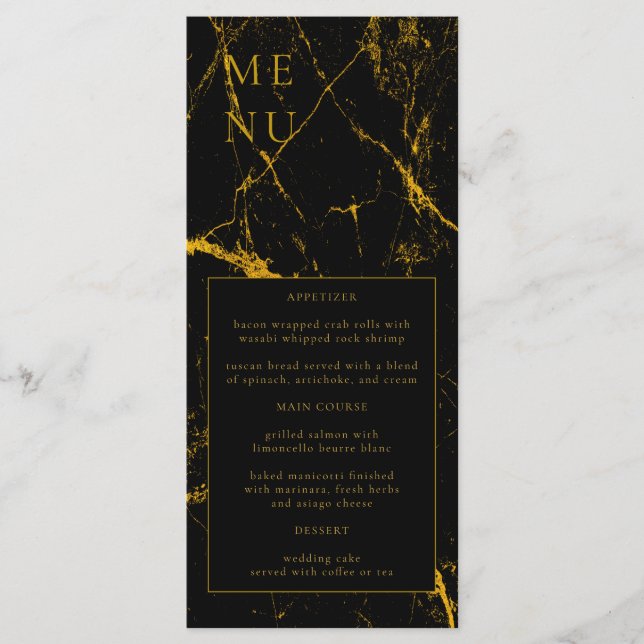 Black Gold Marble Texture Wedding Menu (Front)