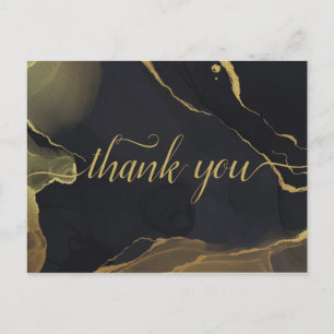 black & Gold Marble  Thank you Postcard