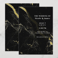Black Gold Marble Veining Minimal Elegant Wedding