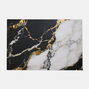 Black Gold Marble Veins Luxury Abstract Doormat