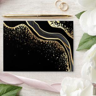 black & gold marble wedding envelope