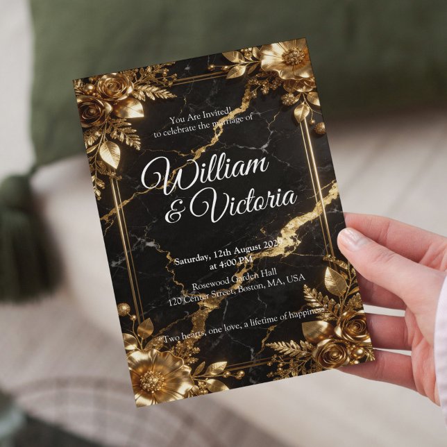 Black Gold Marble Wedding Invitation (Creator Uploaded)
