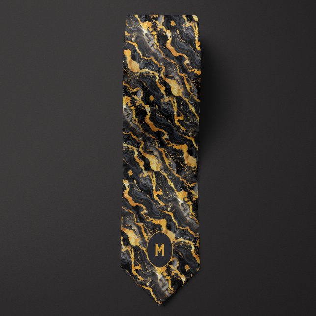 Black & Gold Marbled Monogram Tie (Creator Uploaded)