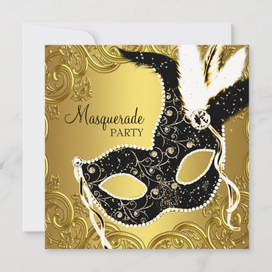 Black Gold Mask Masquerade Ball Party Invitation Zazzle Co Nz