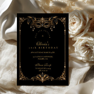 Black Gold Masquerade 18th Birthday Invitation