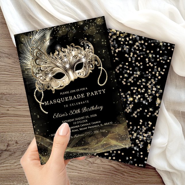 Black Gold Masquerade Birthday Party Invitation (Creator Uploaded)