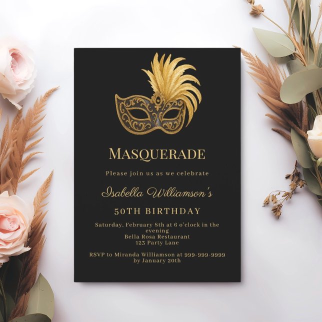 Black gold Masquerade birthday party Invitation (Creator Uploaded)
