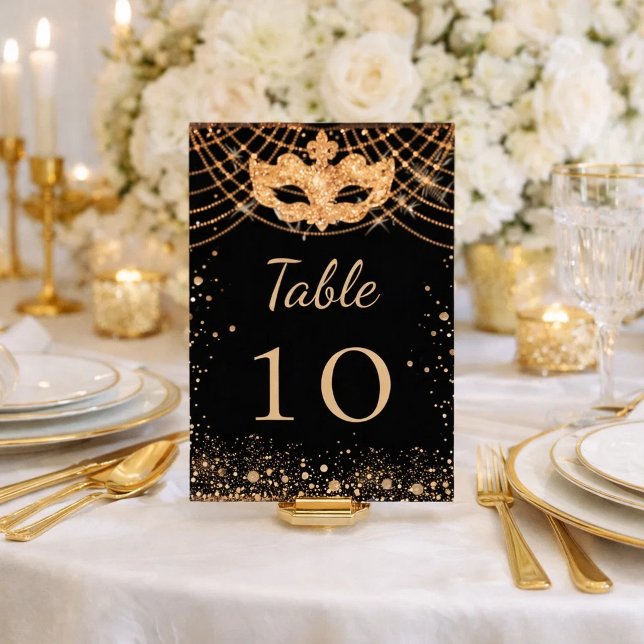Black gold masquerade glitter table number (Creator Uploaded)