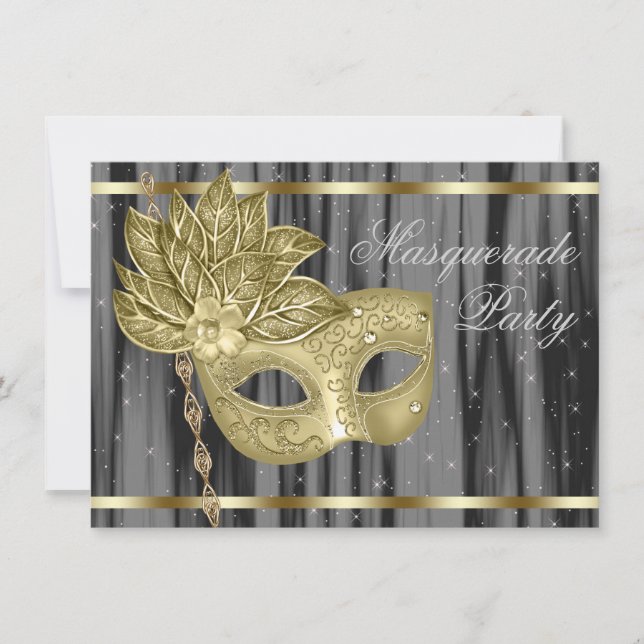 Black Gold Masquerade Party Invitation (Front)