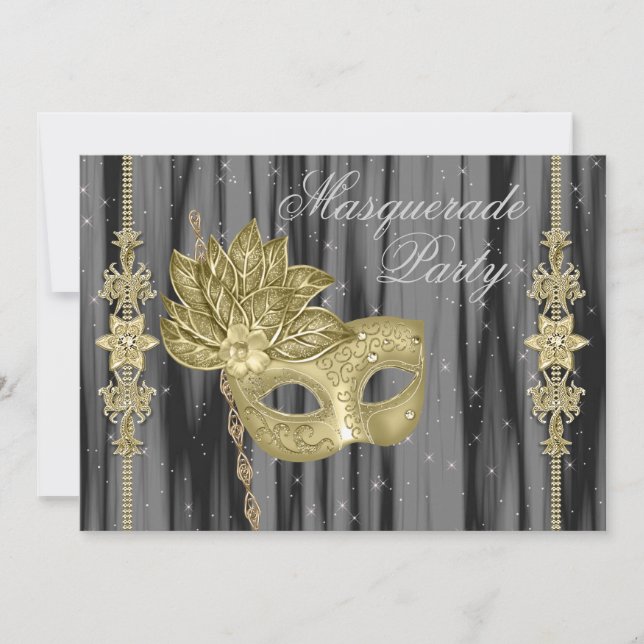 Black Gold Masquerade Party Invitation (Front)