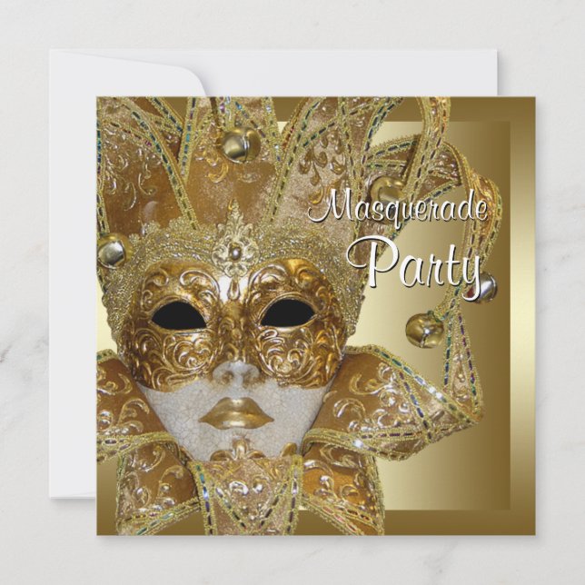 Black Gold Masquerade Party Invitations (Front)
