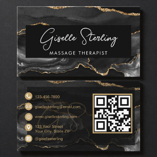 Black Gold Massage Therapist QR Code  Business Card