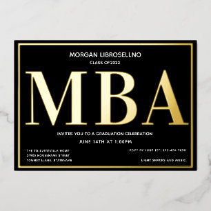 Black Gold MBA Graduation Foil Invitation