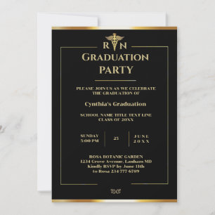  Black & Gold Medical Graduation Party Invitation