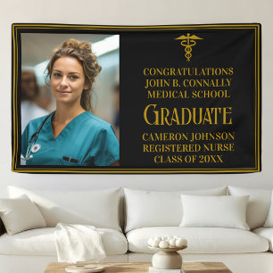 Black Gold Medical School Photo Graduation Party Banner