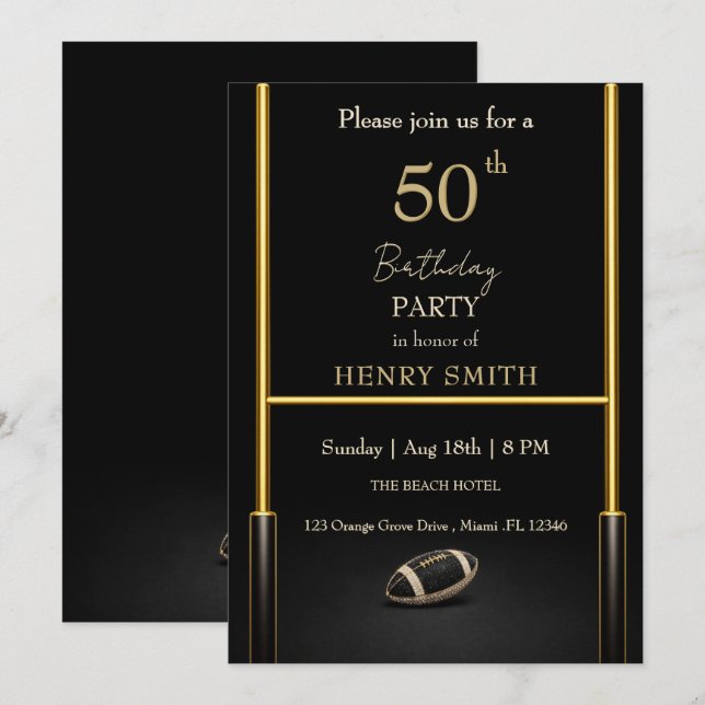 Black & Gold Men's Birthday Invitation (Front/Back)