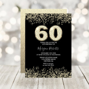 Black & Gold Mens or Womans 60th Birthday Party Invitation