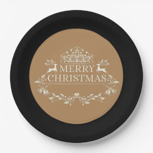 Black & Gold Merry Christmas Paper Plates