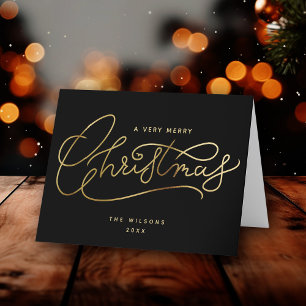 Black Gold Merry Christmas Script Minimalist Holiday Card