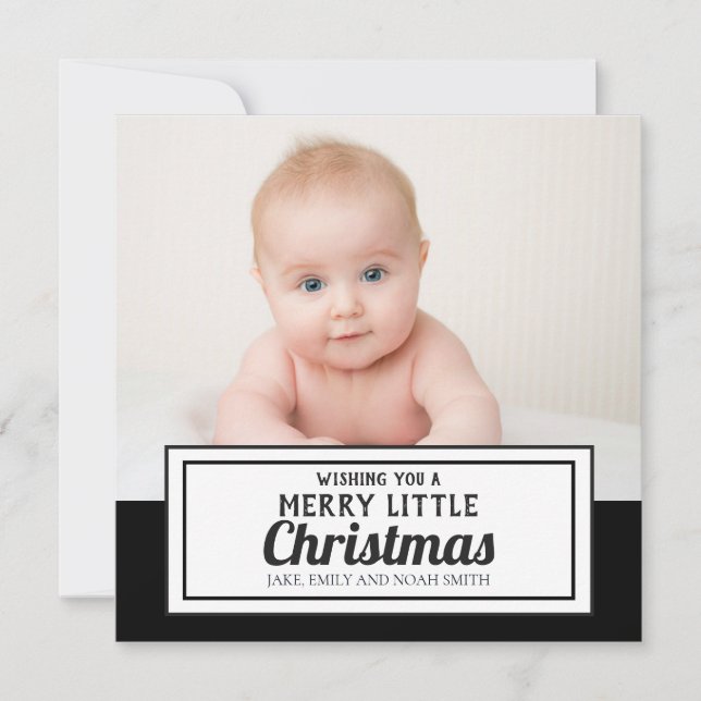 Black Gold Merry Little Christmas Family Photo Holiday Card (Front)
