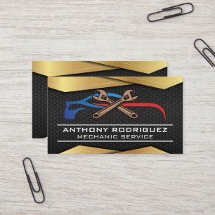 Black Gold Metal Sports Car Wrenches Logo Business Card