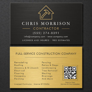 Black Gold Metallic Building Construction QR Code Business Card